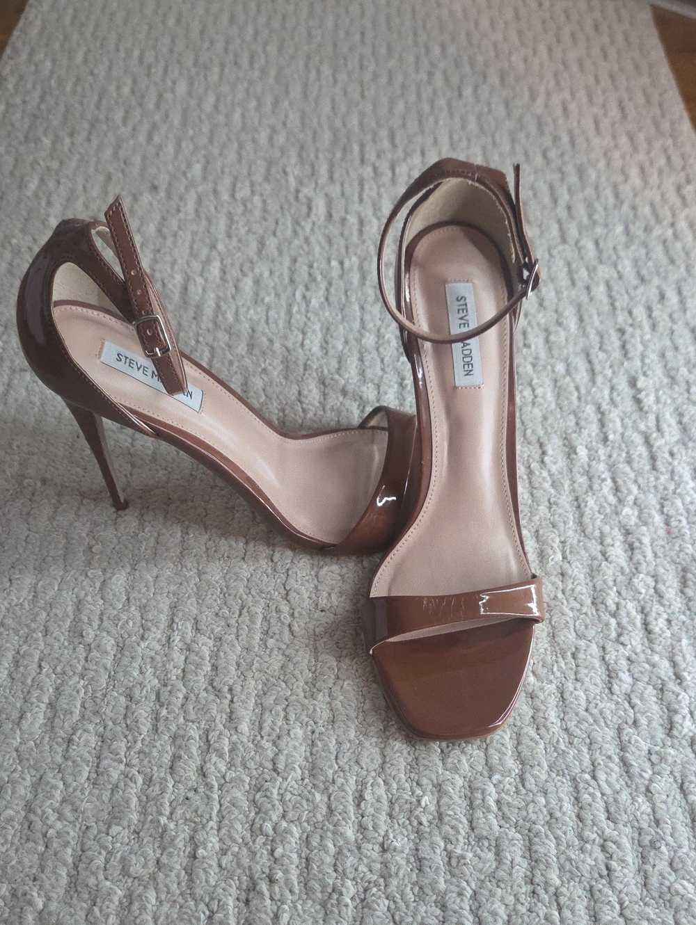 Steve Madden Brown Patent Leather Ankle-Strap Stilettos